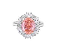 Tolldek Anillo de compromiso de oro amarillo Au750 de 18 quilates, elegante banda de boda con laboratorio creado Padparadscha Rose ovalada, par de anillos con moissanite platino 950, talla 47-65, Oro