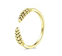 Tolldek Anillo de compromiso de oro amarillo de 9 K/14 K, joyería auténtica, hoja abierta, ajustable, para parejas, Au375/585, oro amarillo, talla 47-62, Oro amarillo 585 de 14 quilates, Sin circonita