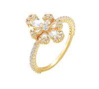 Tolldek Anillo de compromiso de oro auténtico de 9 K/14 K/18 K, joyas con gotas de topacio y flores, talla 47-65, Oro amarillo de 18 quilates (750), Topacio Moissanita
