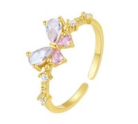 Tolldek Anillo de compromiso de oro auténtico de 9 K/14 K, mariposa abierta, ajustable, para parejas, anillo de boda Au375/585, oro amarillo con moissanita, rosa, gotas, joyas de oro real, talla