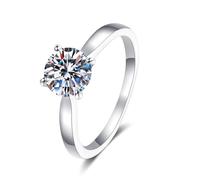 Tolldek Anillo de compromiso de oro blanco de 14 K/18 K, clásico par de anillos con diamante de corte redondo de 1 quilate, VVS1, oro 750/585 para mujer, joyas auténticas, tallas 47-62, Oro blanco de