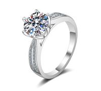 Tolldek Anillo de compromiso de oro blanco de 14 K/18 K, diamante de laboratorio de 1 quilate, clásico anillo de boda VVS1, oro blanco Au 585/750, alianzas de boda para mujer, joyas auténticas, talla