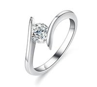 Tolldek Anillo de compromiso de oro blanco de 9 K/14 K/18 K, joyas auténticas, anillos de amistad solitarios con laboratorio Creado Diamante, anillo Au 375/585/750, oro blanco, talla 47-65