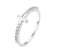 Tolldek Anillo de compromiso de oro blanco de 9 K/14 K, joyas de oro auténtico, Cruz, anillo de boda blanco Au 375/585, alianzas con citrino amarillo claro, talla 47-62, Oro blanco 585 de 14 quilates,