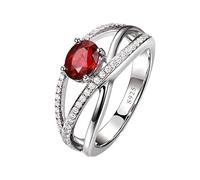 Tolldek Anillo de compromiso de plata de ley 925 para mujer, líneas escalonadas con circonitas rojas, anillo de boda de plata 925, anillos de boda, anillos de plata auténtica, talla 47-65, Plata de