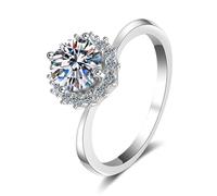 Tolldek Anillo de diamante Au 585/750 de oro blanco, clásico anillo de compromiso con laboratorio creado con diamante VVS1 de 1 quilate VVS1, alianzas de boda de oro blanco 14 K/18 K para mujer, joyas