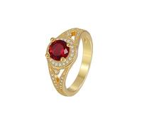 Tolldek Anillo de oro amarillo Au375/585/750 para parejas, joyas de oro auténtico, anillos de pareja clásicos con laboratorio creado con rubí de corte redondo rojo, 9 K/14 K/18 K, talla 47-65, Oro