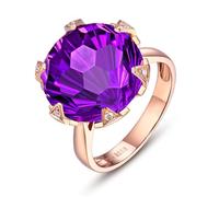 Tolldek Anillo de oro Au750 de 18 quilates, anillos clásicos para parejas con amatista de 10 ct, anillos de amistad con diamante de oro de 18 quilates, Oro amarillo de 18 quilates (750), Amatista