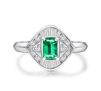 Tolldek Anillo de oro blanco 750 de 18 quilates, con gotas de agua, anillo de boda con esmeralda de 0,63 ct, corte rectangular, anillo de compromiso con diamante Au750, oro para parejas, joyas de oro
