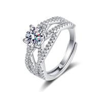Tolldek Anillo de oro blanco 750 de 18 quilates, para parejas, joyas de oro auténtico, Moissanit X, anillo de compromiso de oro de 18 quilates, joyas de oro auténtico, talla 47-65, Oro blanco de 18