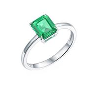 Tolldek Anillo de oro blanco de 18 quilates / plata de ley 925, anillos clásicos de amistad con laboratorio creado en esmeralda de 1,1 ct, anillo solitario de oro de 18 quilates para parejas, Plata de