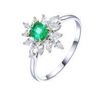 Tolldek Anillo de oro blanco de 18 quilates / plata de ley 925, anillos clásicos de amistad con laboratorio creado con esmeralda de 0,5 quilates de corte cuadrado, anillos para parejas con moissanit