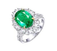 Tolldek Anillo de oro blanco de 18 quilates, plata de ley 925, anillos clásicos de boda con laboratorio, esmeralda, corte ovalado, anillos de amistad con oro moissanite au750 de oro real, Oro blanco