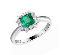 Tolldek Anillo de oro blanco de 18 quilates, plata de ley 925, anillos de boda clásicos con laboratorio creado con esmeralda de 0,6 ct, anillos de amistad con moissanita, oro 750, joyas de oro