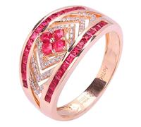 Tolldek Anillo de oro de 18 quilates, diseño hueco eterno de amistad con rubí de 0,96 quilates de corte cuadrado, par de anillos con diamante Au 750, anillo de compromiso auténtico, Oro amarillo de 18