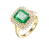 Tolldek Anillo de oro de 18 quilates / plata de ley 925, anillos clásicos para parejas con laboratorio creado en esmeralda de 2,5 ct, anillos de amistad con moissanite Au750 de oro auténtico joyas,
