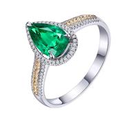 Tolldek Anillo de oro de 18 quilates / plata de ley 925, anillos clásicos para parejas con laboratorio creado con esmeralda de 1 ct, anillos de amistad con moissanite oro 750, oro real, Oro blanco de