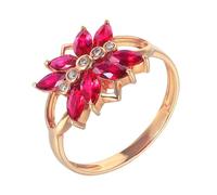 Tolldek Anillo de oro rosa Au750 de 18 quilates, anillo de diamante con rubí de 1,04 quilates, corte marquesa, alianzas con diamante de 18 quilates, oro rosa de 18 quilates, anillo de compromiso