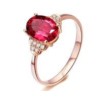 Tolldek Anillo de oro rosa de 18 quilates, anillos de la amistad clásicos con turmalina de 1,3 ct, corte ovalado, alianzas con diamante Au750 oro rosa, joyas de oro real, talla 67 (21,3), Oro rosa de