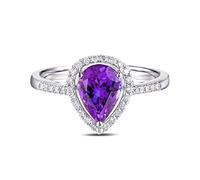 Tolldek Anillo de plata de ley 925 para mujer, compromiso, lágrima con circonitas moradas, banda de boda S925, anillos de amistad, plata de ley auténtica, anillos de boda, talla 47-65, Plata de ley