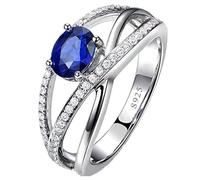 Tolldek Anillo de plata de ley 925 para mujer, estilo vintage, líneas escalonadas con circonitas azules, plata de ley S925, anillos de pareja de plata auténtica, talla 47-65, Plata de ley, Zirconia
