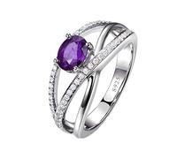 Tolldek Anillo de plata de ley 925 para mujer, líneas escalonadas con circonitas moradas, plata de ley S925, anillo de compromiso, anillos de boda, talla 47-65, Plata de ley, Zirconia cúbica