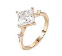 Tolldek Anillo de solicitud de oro amarillo Au 375/585/750, banda de boda clásica con corte de princesa moissanita, oro de 9 K/14 K/18 K, sin alergias, Oro de 9 quilates, Moissanita