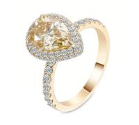 Tolldek Anillo solitario de oro Au 375/585/750, anillo solitario clásico eterno con filo de gota de 1/2/3 ct, moissanita, champán, oro amarillo de 9 K/14 K/18 K, sin alergias, Oro de 9 quilates