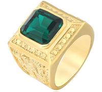 Tolldek Anillos de amistad para hombre, acero inoxidable, 19 mm, diseño de dragón, color verde, acero inoxidable, Circonia cúbica