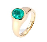 Tolldek Anillos de boda de oro amarillo de 9 K/14 K/18 K, clásicos anillos de amistad solitarios con corte ovalado de 4 quilates, laboratorio creado en verde esmeralda, Au 375/585/750, anillos para