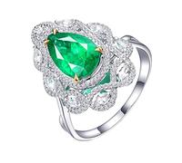 Tolldek Anillos de boda de oro blanco 750 de 18 quilates, anillo clásico con corte de gota, 1,35 ct, verde esmeralda, oro au750, anillo de pareja, diamante auténtico, sin alergias, Oro blanco de 18