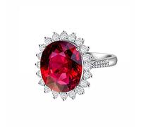 Tolldek Anillos de boda de oro blanco Au750 de 18 quilates, joyería auténtica, banda de boda pequeña con corte ovalado de 6,66 quilates, turmalina rojo, oro de 18 quilates, sin alérgenos, Oro blanco