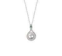 Tolldek Au 375/585/750 - Cadena de oro blanco para mujer, colgante clásico de 9,7 mm con perla de corte redondo blanco, oro blanco de 9 K/14 K/18 K, regalo para mujer, 40 + 5, Oro blanco de 18