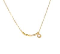 Tolldek Au375/585/750 - Cadena de oro para mujer, joyería de moda de oro auténtico, colgante clásico con perla de corte redondo blanco, oro amarillo 9 K/14 K/18 K, regalo 40 + 5, Oro amarillo de 18