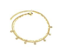 Tolldek Auténtico oro Boho Tobillera Mujer Oro Amarillo de 18 K, Doble Cadena con Copo de Nieve Pie Joyería Mujer Au 750 Boho Tobillera para Mujer 20-30 cm, Oro amarillo de 18 quilates (750), Sin
