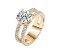 Tolldek Banda de boda auténtica de oro amarillo de 9 K/14 K/18 K, anillo de compromiso clásico con corte redondo de 1/2/3 ct moissanita, oro Au 375/585/750, alianzas de boda sin alergias, Oro de 14