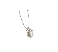 Tolldek Cadena auténtica para mujer de oro blanco de 9 K/14 K/18 K, colgante Ginkgo Biloba con perla de corte redondo blanco, oro blanco Au 375/585/750, collar de mujer, 40+5, Oro blanco 375 de 9