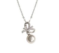 Tolldek Cadena de oro blanco Au 375/585/750 para mujer, oro auténtico, colgante clásico con lazo de 7,2 mm con perla de corte redondo blanco, 9 K/14 K/18 K, collar de oro blanco para mujer, 40 + 5