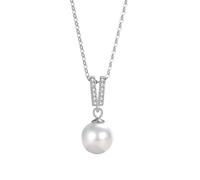 Tolldek Cadena de oro blanco de 9 K/14 K/18 K, colgante para mujer, joya auténtica, cadena clásica con perla de corte redondo blanco, Au 375/585/750, collar de oro blanco para mujer, 40 + 5, Oro