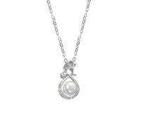 Tolldek Cadena de oro blanco de 9 K/14 K/18 K para mujer, colgante de hoja de 7,6 mm con perla de corte redondo blanco, Au 375/585/750 oro blanco collar para mujer, 40 + 5, Oro blanco de 18 quilates