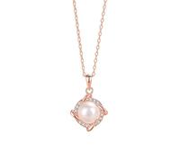 Tolldek Cadena de oro rosa Au375/585/750 para mujer, delicado y real, colgante de molino de viento con perla de corte redondo blanco, 9 K/14 K/18 K, oro rosa collares para mujeres, 40 + 5, Oro rosa de