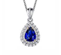 Tolldek Collar auténtico para mujer de oro blanco Au750 de 18 K, cadena pequeña para mujer con corte de gota de 1,1 quilates, azul zafiro, oro 750, cadena para mujer, diamante hipoalergénico