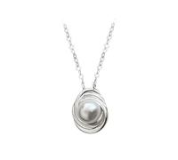 Tolldek Collar de oro auténtico para mujer, estilo Art Nouveau, 9 K/14 K/18 K, oro blanco, colgante geométrico con perla de corte redondo blanco, oro blanco Au 375/585/750, cadena para mujer, regalo