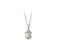 Tolldek Collar de oro blanco de 9 K/14 K/18 K para mujer, bisutería real, colgante clásico de 10 mm con perla de corte redondo blanco, oro blanco Au 375/585/750, cadena para mujer, 40 + 5, Oro blanco