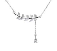 Tolldek Collar de oro real para mujer de oro blanco de 9 quilates Au375, laboratorio creado en laboratorio con hojas de diamante borla cadenas para mujeres de corte marqués, cadena de oro 9 quilates