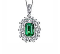 Tolldek Collar moderno para mujer de oro blanco de 18 quilates Au750, con corte rectangular, 1,45 ct, verde esmeralda, oro 750, cadena para mujer, diamante hipoalergénico