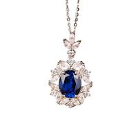 Tolldek Collar para mujer con colgante de oro blanco de 9 K/14 K/18 K, joyas de oro auténtico, azul de 3,7 quilates, colgante de flores de zafiro creado en laboratorio, cadena ovalada, moissanita