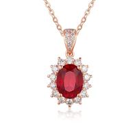 Tolldek Collar para mujer de boda de oro rosa de 9 K/14 K/18 K, oro real, rojo de 2 quilates, colgante de laboratorio de rubí, colgante de flores de sol, cadena ovalada, moissanita, collar para mujer