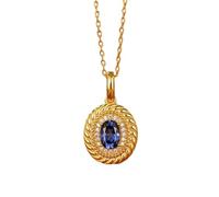 Tolldek Collar para mujer de oro amarillo de 9 K/14 K/18 K, azul de 1,2 ct, creado en laboratorio de zafiro vintage, colgante de rama para mujer, cadena ovalada, oro de 18/14/9 quilates, collar con