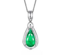 Tolldek Collar para mujer de oro blanco de 18 quilates Au750, cadena pequeña para mujer con corte de gota, 1,35 ct, verde esmeralda, oro 750, cadena para mujer, diamante hipoalergénico
